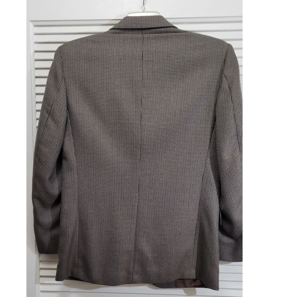 Vintage John Henry Mens 38R Blazer Brown Blue Houndstooth 3 Button Sport Coat